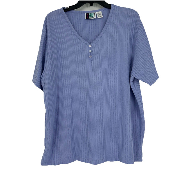 Vintage 90's Bold Spirit Womens Ribbed Knit Top Light Blue Short Sleeve Size 1X - Picture 1 of 8